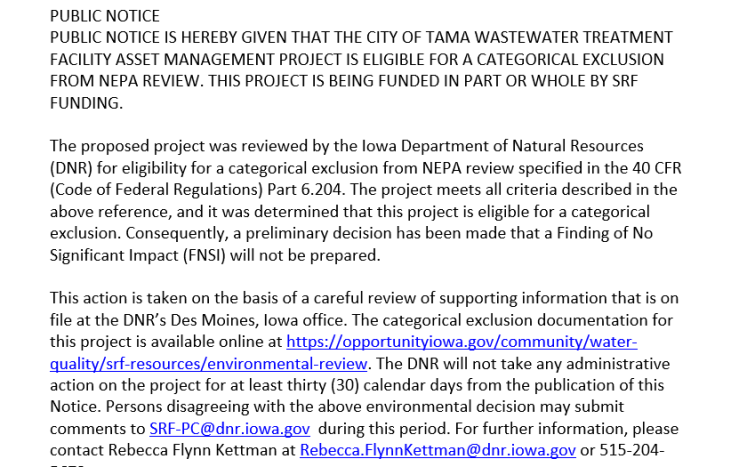 City of Tama Public Notice